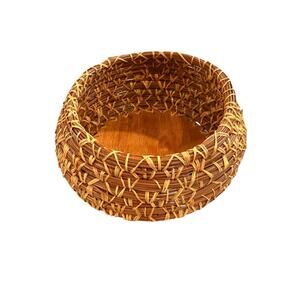 Woven Pine Needle Round Straw Trinket Basket No Lid